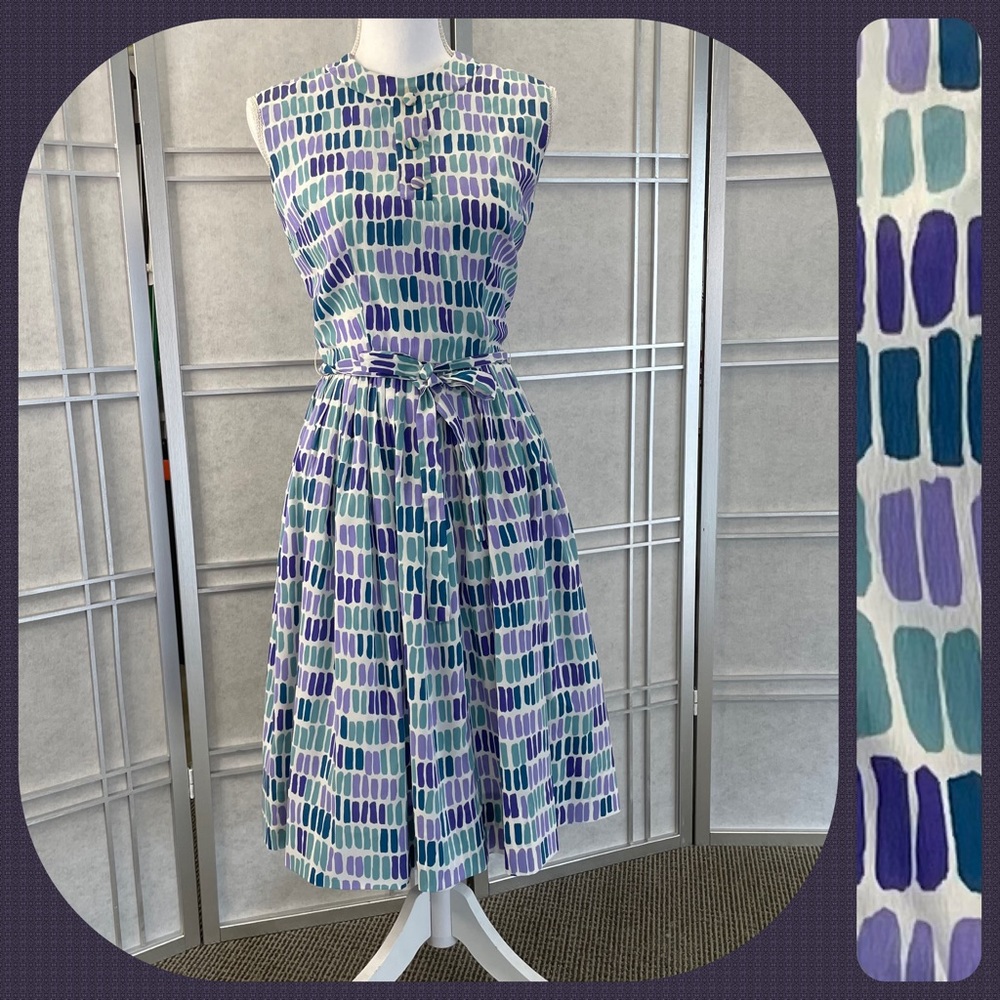 Vintage Periwinkle & Turquoise 50’s Dress, Sm